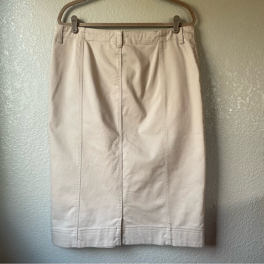 Christopher & Banks Womens 12 Solid Tan Khaki Pencil Skirt Pockets Modest Church - Picture 5 of 8